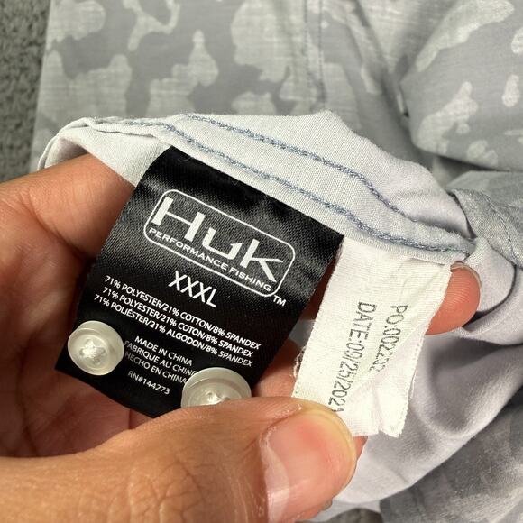 Huk Kona Shirt Mens 3XL Gray Fishing Performance Stretch Button Down Camo Print - Picture 4 of 8